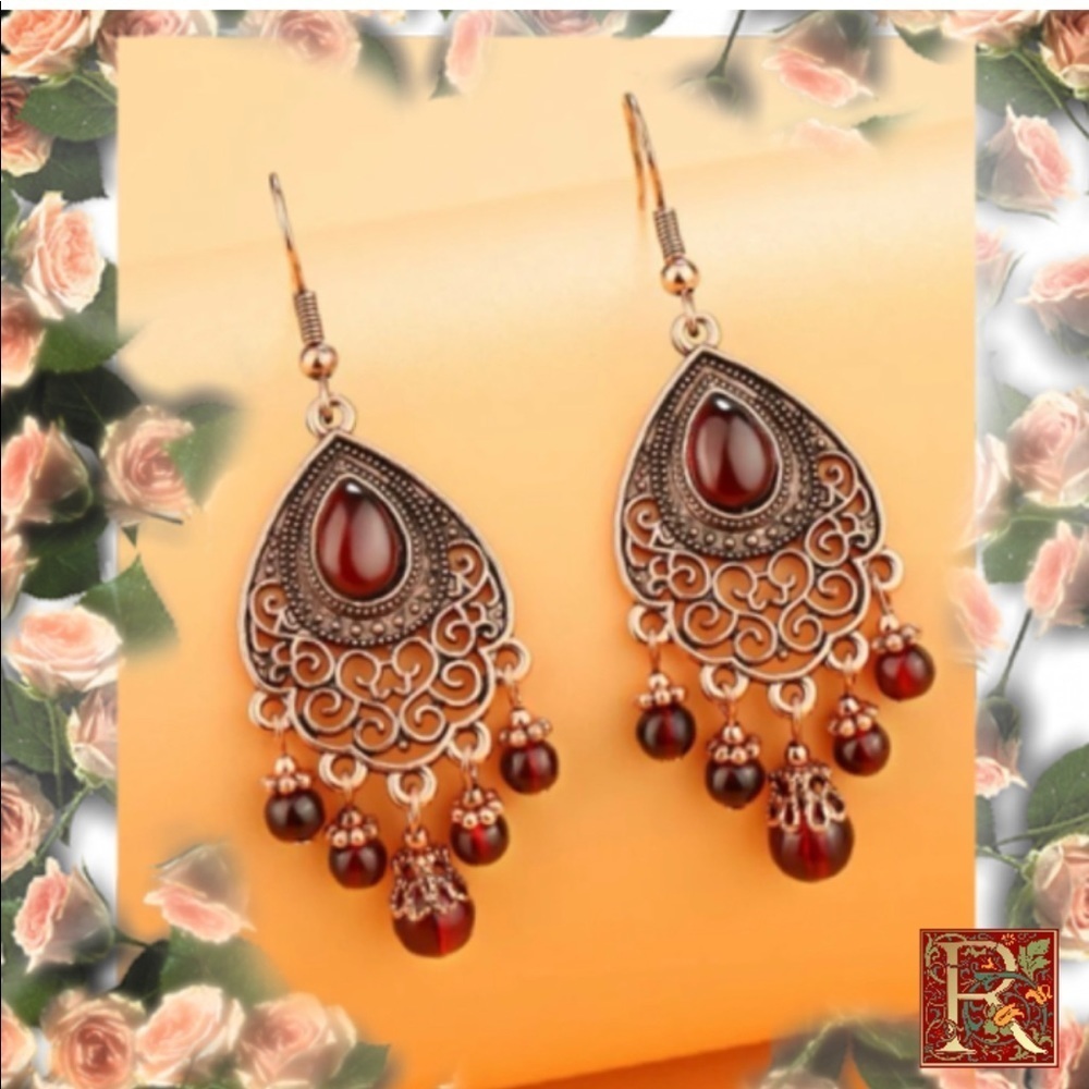 Red Bohemian Style Drop Earrings​